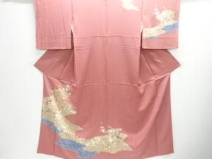 流水に枝梅模様刺繍訪問着